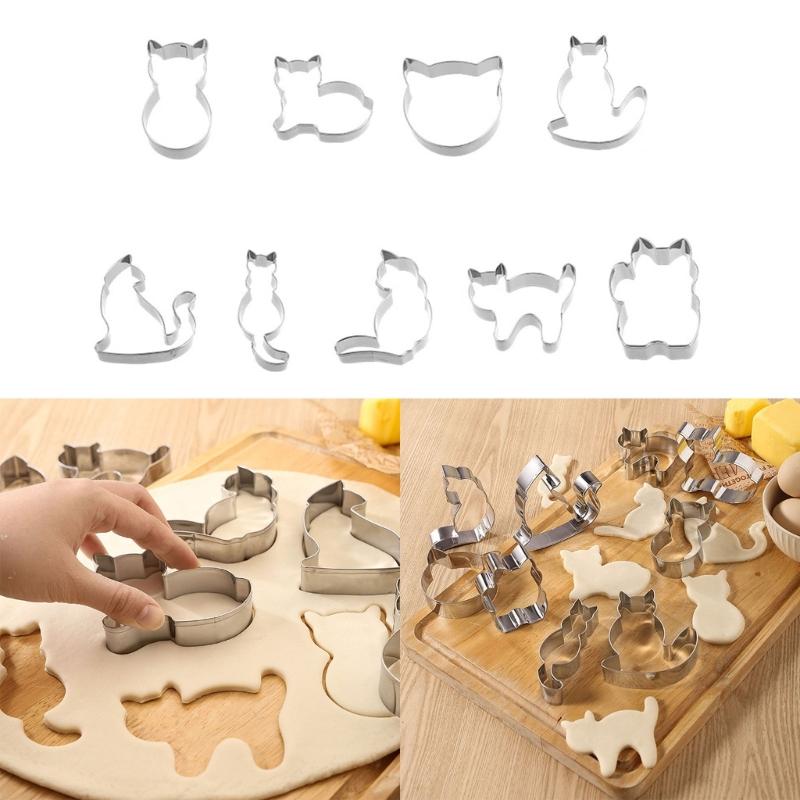 9Pcs Stainless Steels Biscuit Molds Dessert Cutters Cute Cats Cookie Cutters DIY Fondants Cake Molds Kitchen Pastries Bakewares