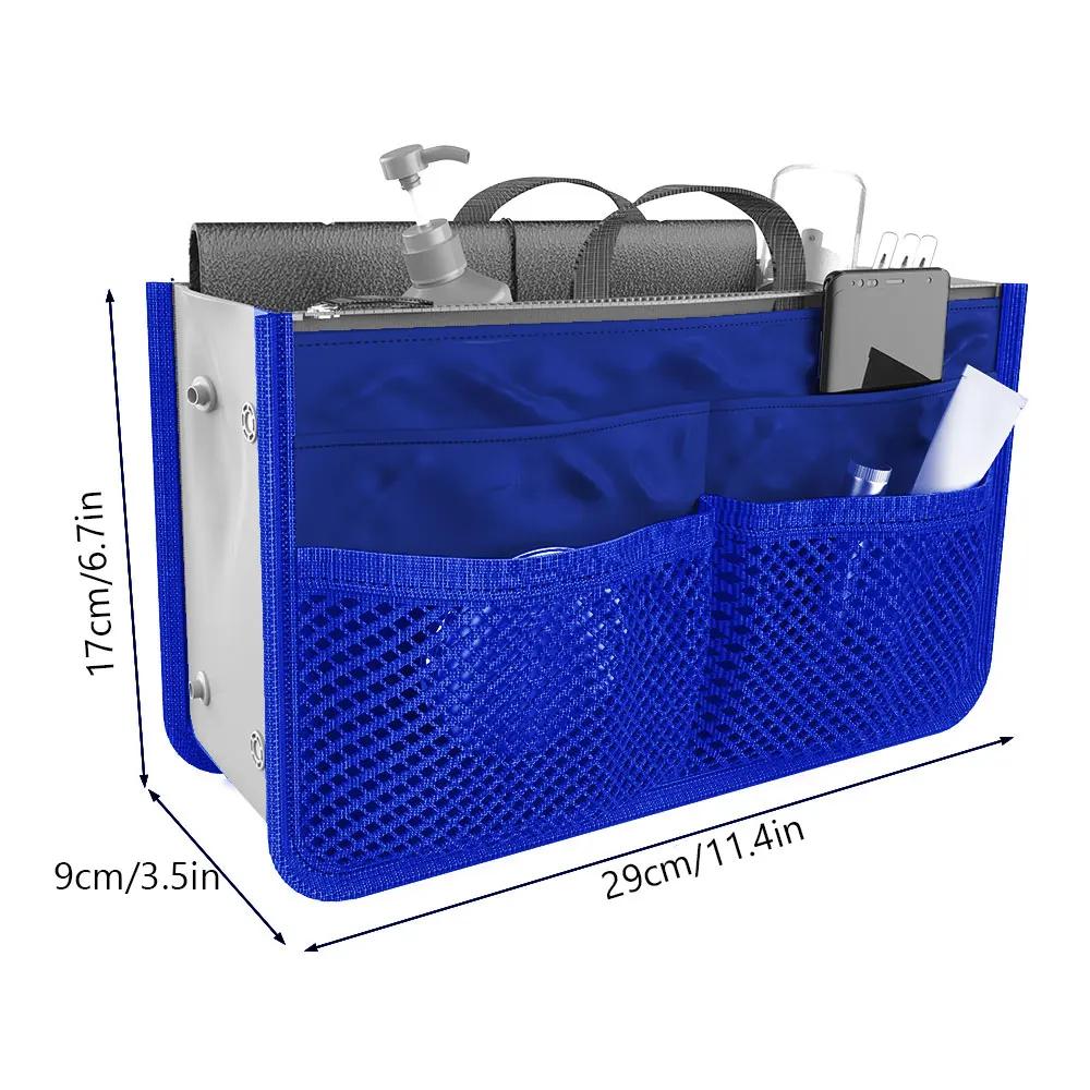 

Make up Organizer Insert Bag Large Capacity Multi Pocket Cosmetic Bag Portable Multicoloured Travel Insert Handbag Pouch сапфіровий