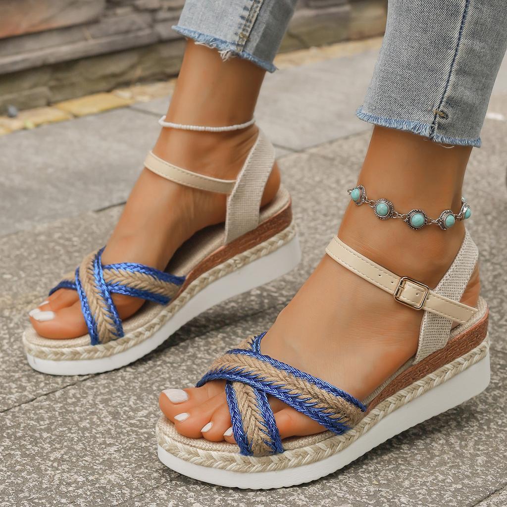 Fashion Plus Size Women Wedges Sandals Thick Bottom Embroidery Lightweight Rome Sandals Women Bohemian Summer Platform Shoes for Women