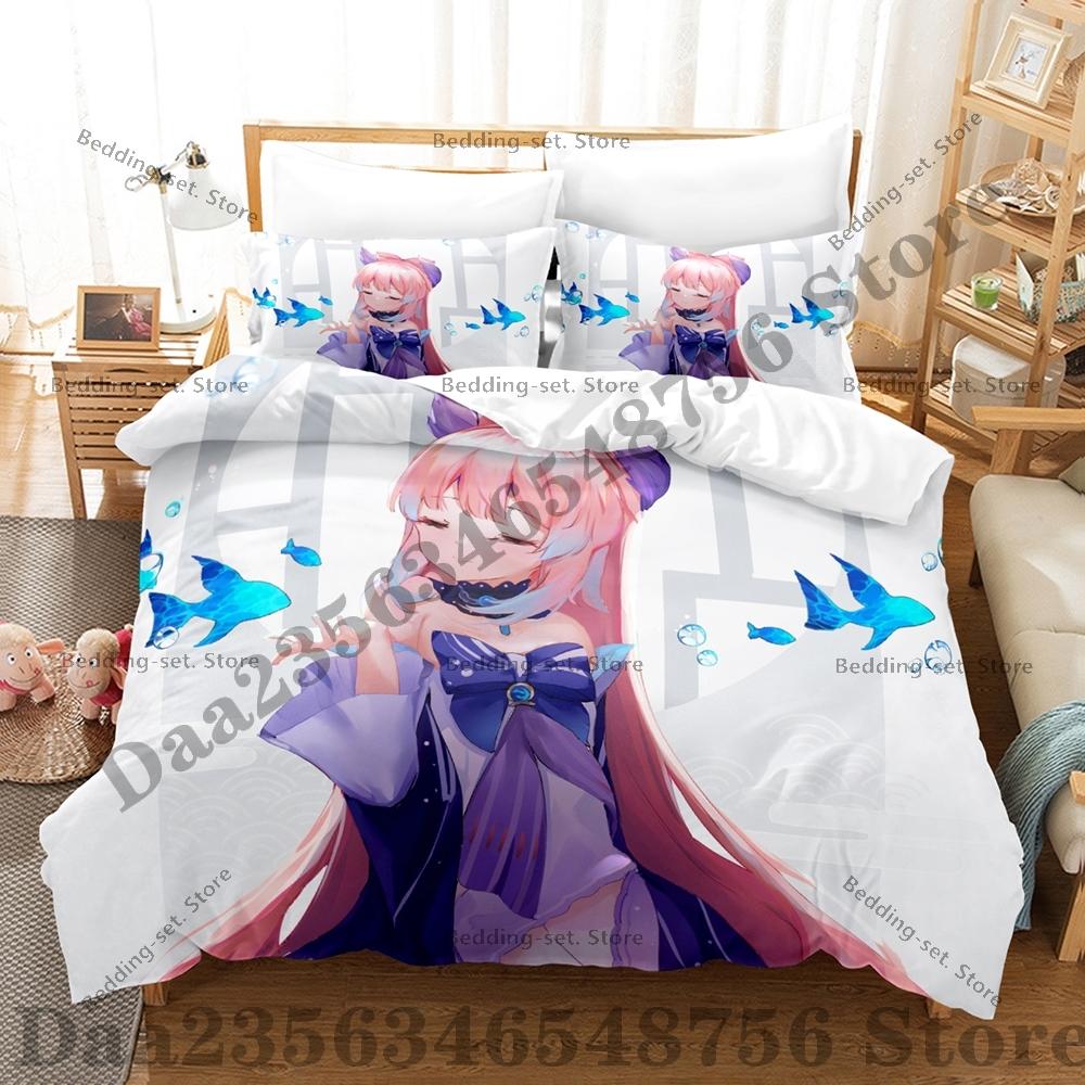 Genshin Impact Sangonomiya Kokomi Bedding Set Single Twin Full Queen King Size Bed Set Adult Bedroom Duvetcover Sets Anime Bed