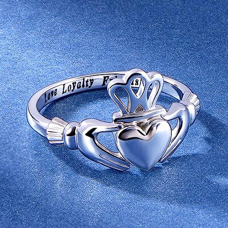 Huitan Kreatives Design Verlobungsringe für Damen Metall Silberfarbe Krone Umarmung Herzförmig Damen Fingerring Statement Schmuck