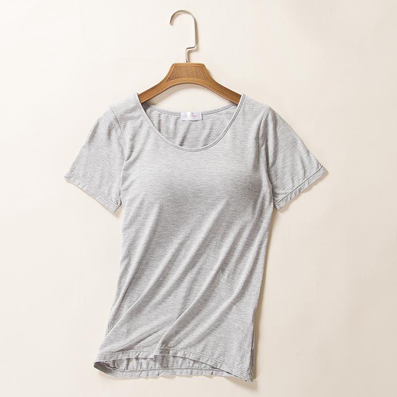 Women's Short-Sleeve Modal Tank with Chest Pad - No Bra Yoga Base Layer