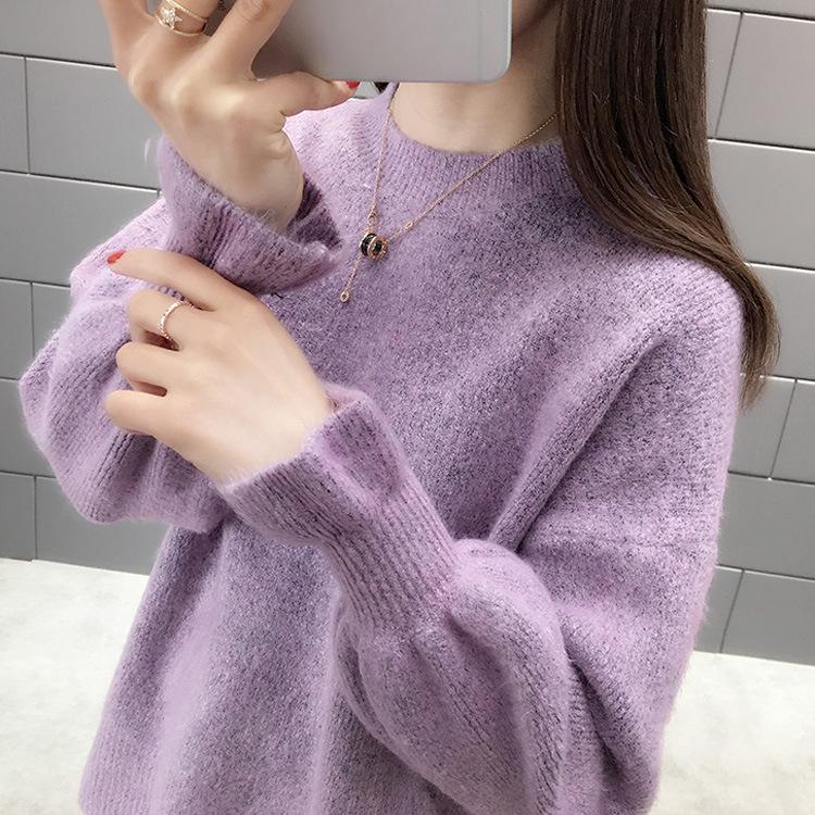Women's Pullover Sweate RHorn Sleeve Autumn and Winte Loose Long Sleeved Knitted Sweater for Women
