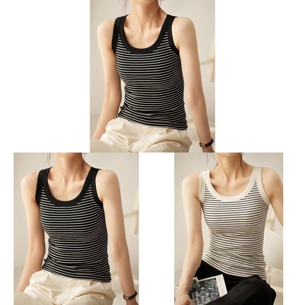 Cotton Striped Tank Top For Women Summer High Elasticity Comfortable Casual Wear