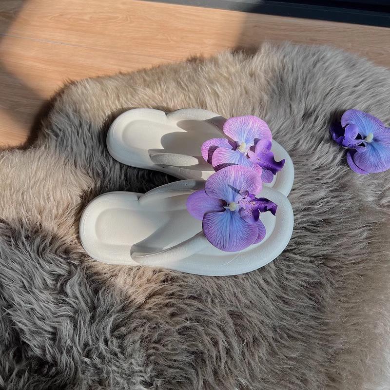 Butterfly Orchid Flip Flops Women s New Summer Non Slip Flat Bottomed Fashionable Beach Beach Sandals 36-37