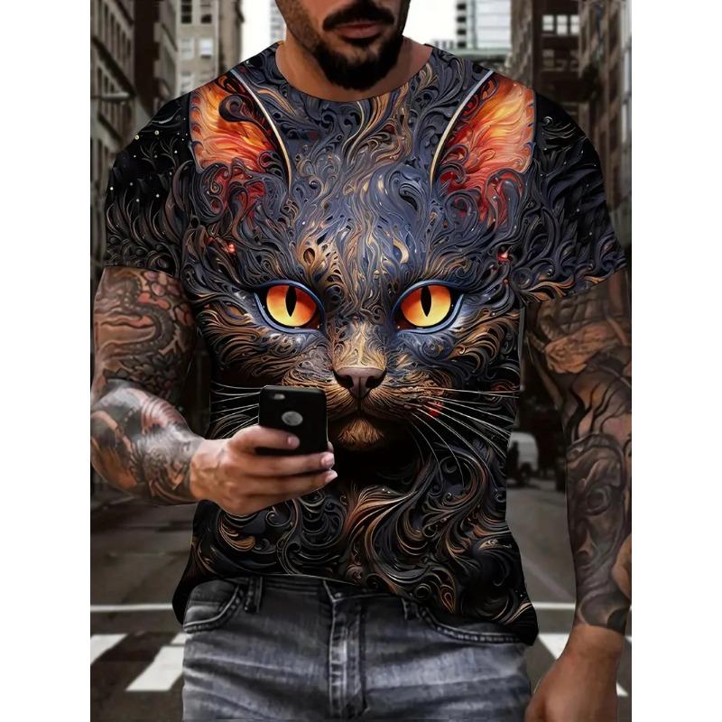 New Men's Novelty 3D Cat Full Print T shirt Casual Fashion Funny Short Sleeve T-shirt Unisex Top Summer Oversized Streetwear Tee