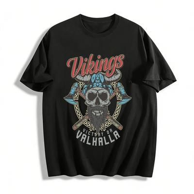 Vikings Victory Or Valhalla Vintage Graphic Casual T-Shirt Pure Cotton T-shirt