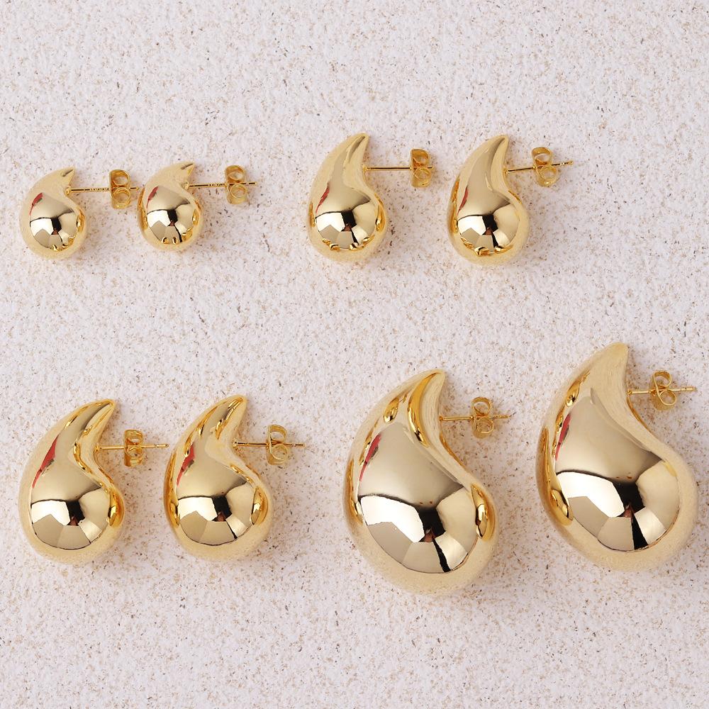 Vintage Gold Plated Chunky Dome Drop Earrings for Women Glossy Stainless Steel Thick Teardrop Earrings Dupes Lightweight Hoops