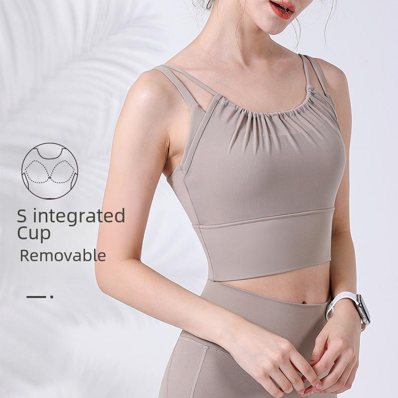 Women's Mesh Sports Bra Yoga Top - One Cup Gathered Running Vest, Fitness Apparel
