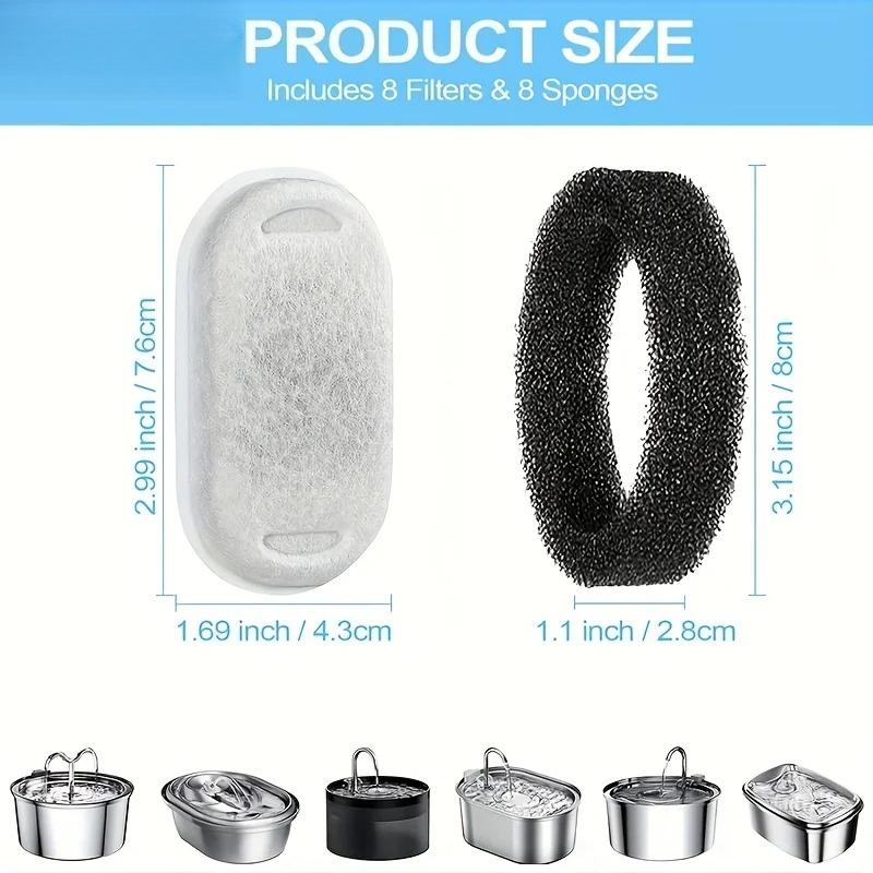12/15PCS Activated Carbon Sponge Filters Replacement for Stainless Steel Cat Water Fountain Pet Dispenser