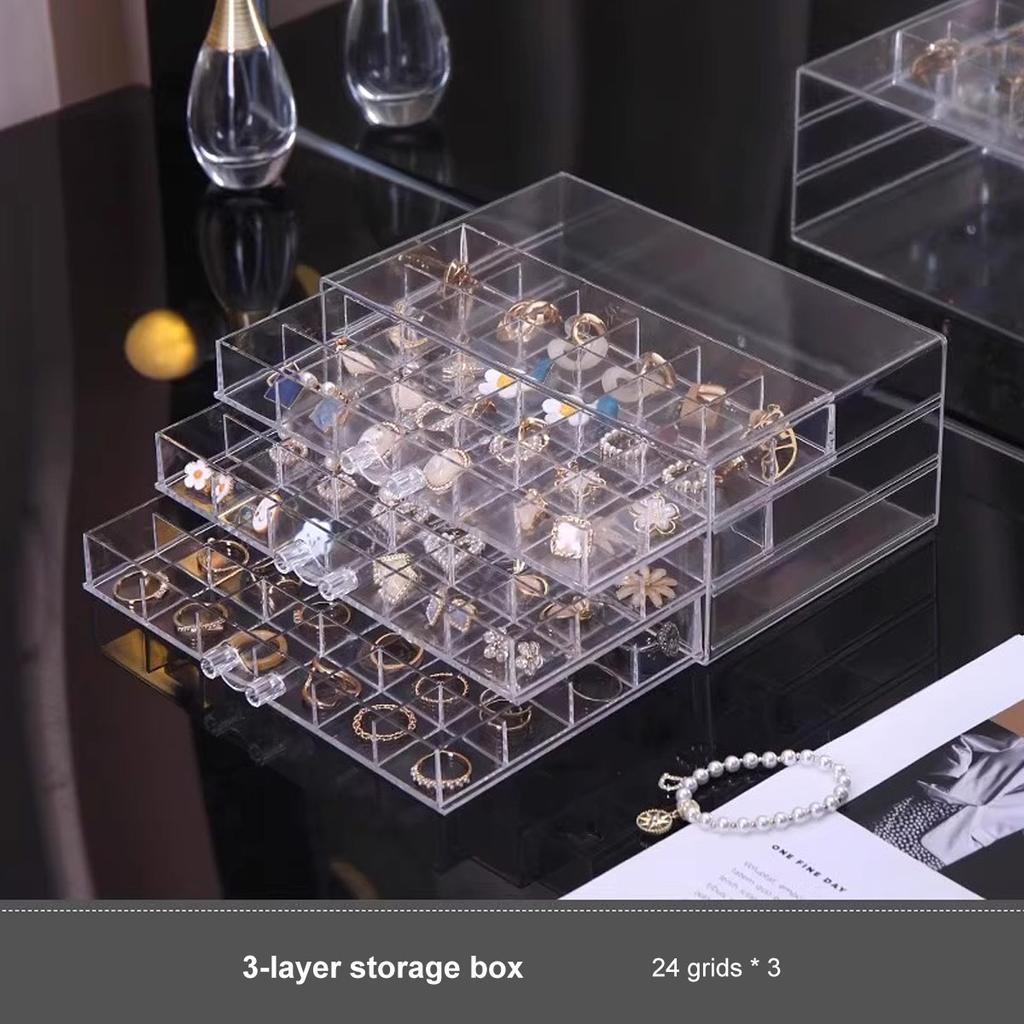1pc Jewelry drawer storage box, transparent display box, earring, ring, necklace organizing container with compartments