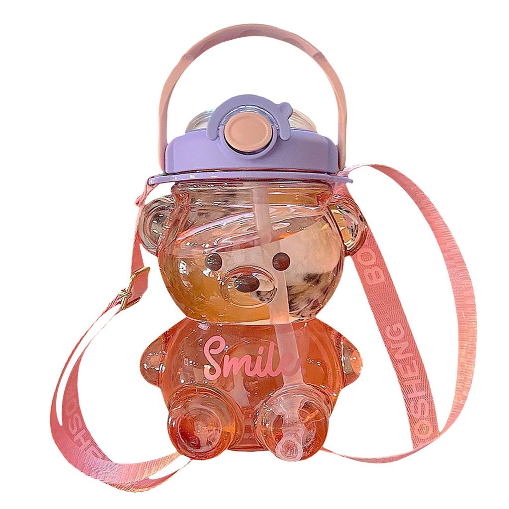 34oz/ 47oz Cute Bear Shaped Straw Bottle Pp Clear Grade Drink Jug For Girls Leak Proof Bear Water Bottle With Coffee Mugs Small