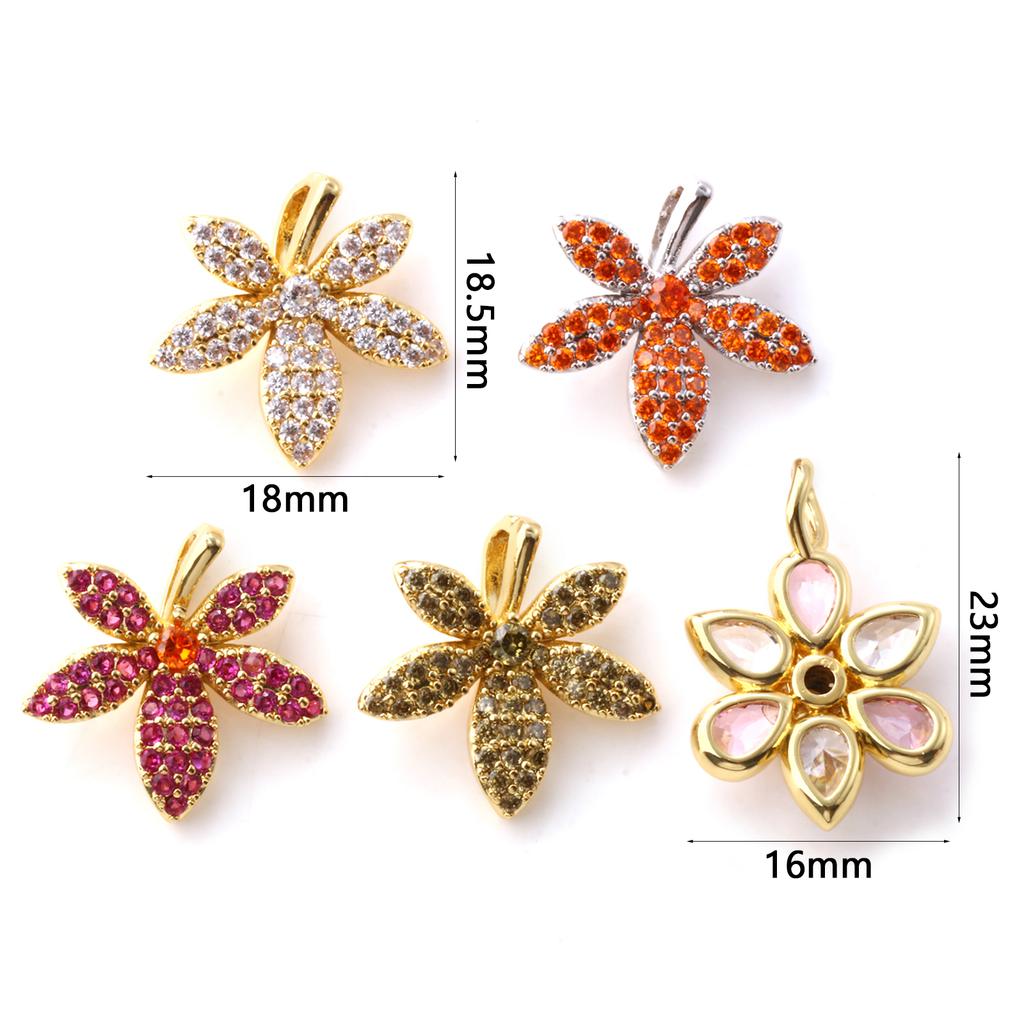 1 Piece Brass & Cubic Zirconia Pendants Multicolor Flower Leaf Micro Pave Charms For DIY Necklace Earring Jewelry Making Finding