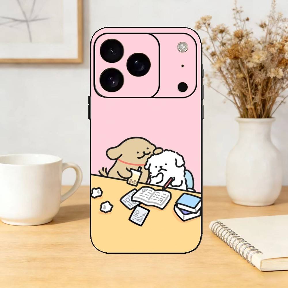 Cartoon Cute Line Puppy Phone Case For iPhone 17,16,15,14,13,12,11 Plus,Pro,Max,Mini Silicone black Soft Cover