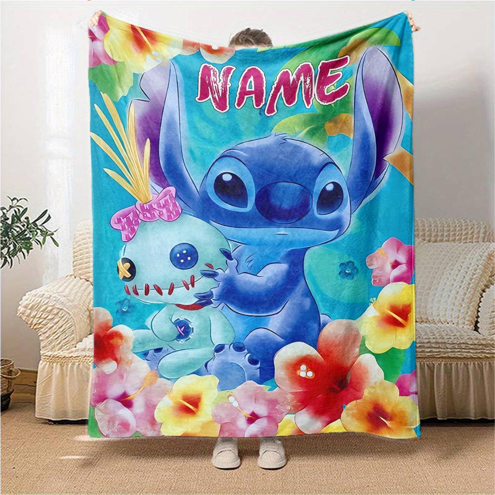 Custom Name Lilo & Stitch Floral Adventure blanket for Couch & Bed, Plush Cozy Fuzzy Blanket Super Soft & Warm Blankets for Fall and Winter. 0908407