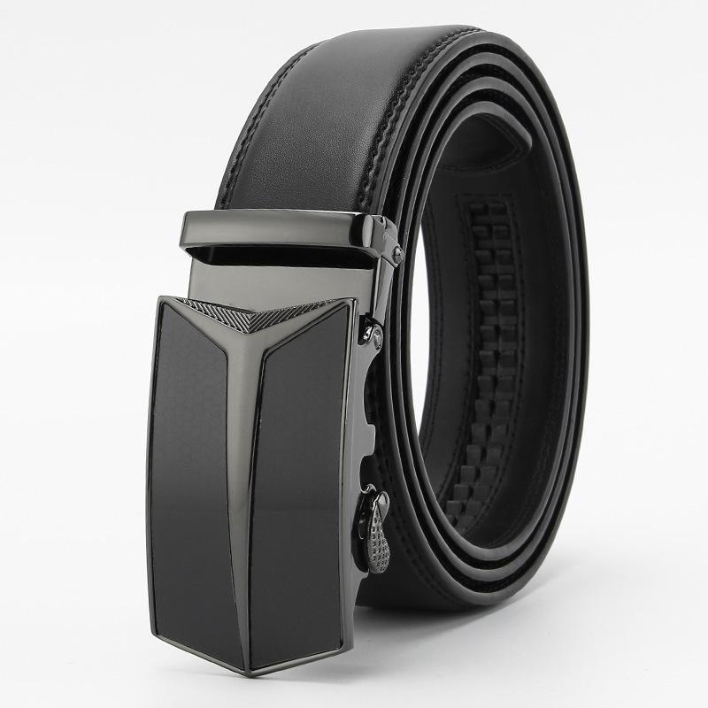 Black Film Buckle Men's Belt Two Layer Cowhide Automatic Buckle Casual Business Men's Trousers Belt Trendy