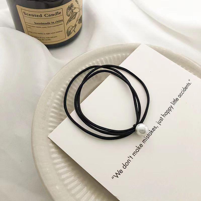 Korean-Style Mori Girl Elastic Hair Tie Set: Versatile Ponytail Holder with Pearl Accents