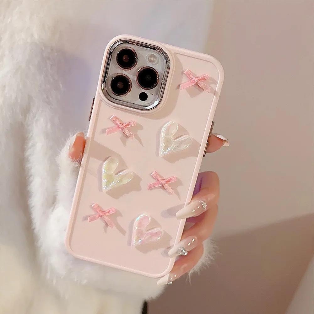 Pouzdro na mobilní telefon Pink Love pro iPhone 15 Pro Max Plus 14 13 12 11 X XS Galvanizované 3D Dívčí pouzdra Nárazuvzdorný zadní kryt