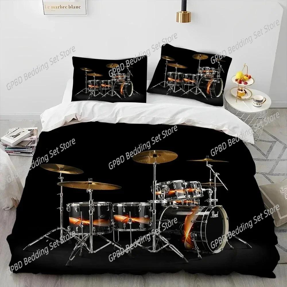 Drum Kit Music Instruments Guitar Bedding Set Duvet Cover Bed Set Quilt Cover Pillowcase Comforter King Queen Size Boys Adult