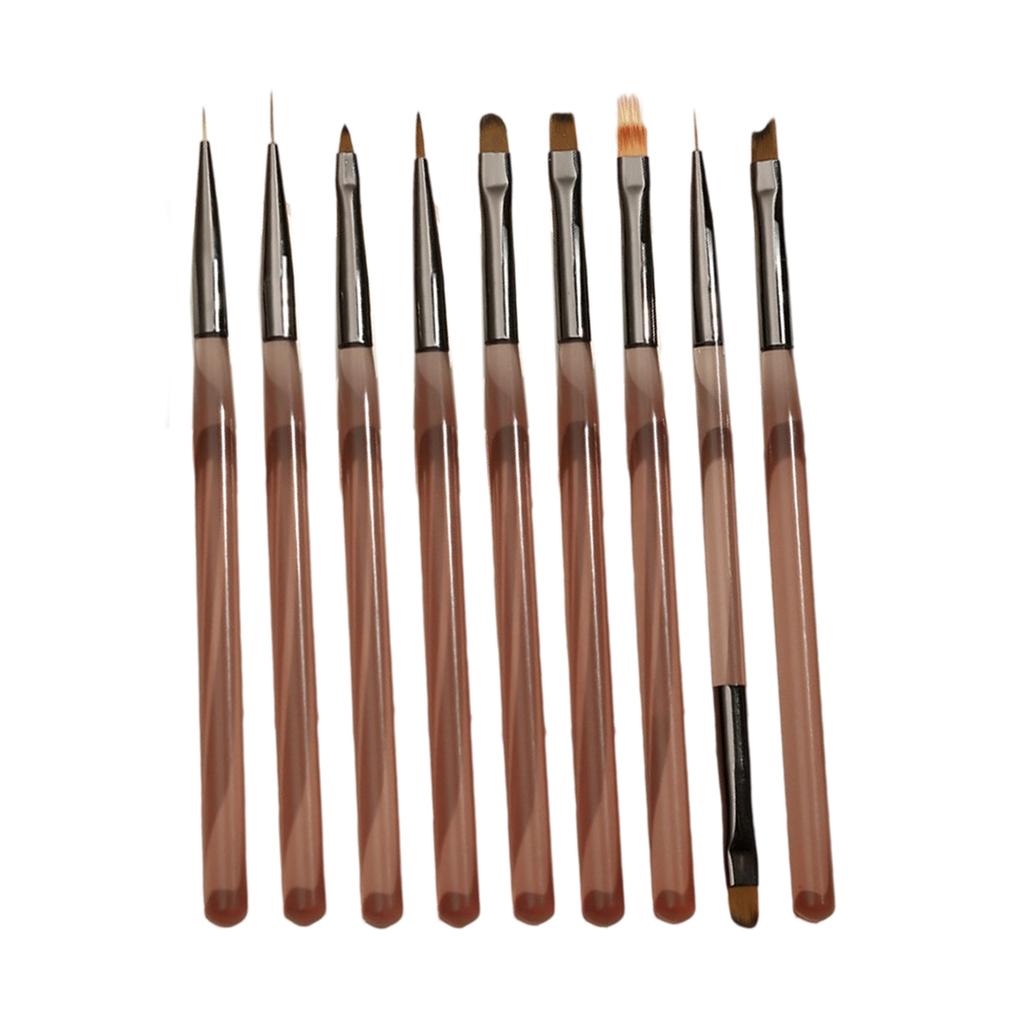 9Pcs Professional Nail Art Brushes Set With Premium Nylon Bristles and Ergonomic Handle for Salon Home Manicure Design
