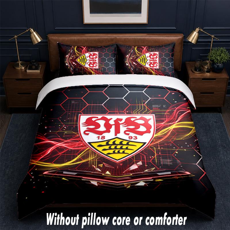 Set Biancheria da Letto con Design Calcio VfB Stuttgart 1 Copripiumino + 2 Federe Morbido Traspirante Biancheria da Letto per la Casa