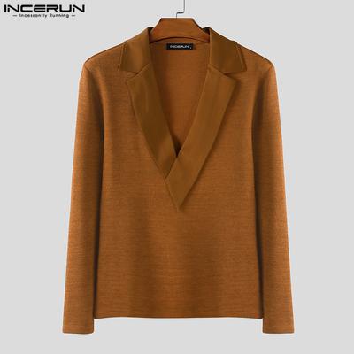 Herren V-Ausschnitt Patchwork Langarm Rippstrick Stretch Pullover