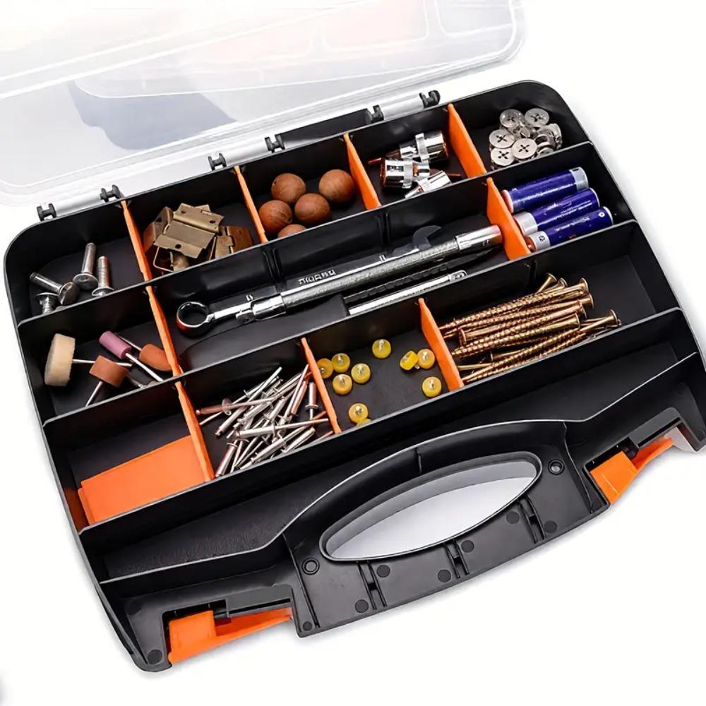 15 Inch Portable Plastic Tool Parts Box PC Organizer Adjustable Detachable Chest Case for Tool Hardware Fastener Screw