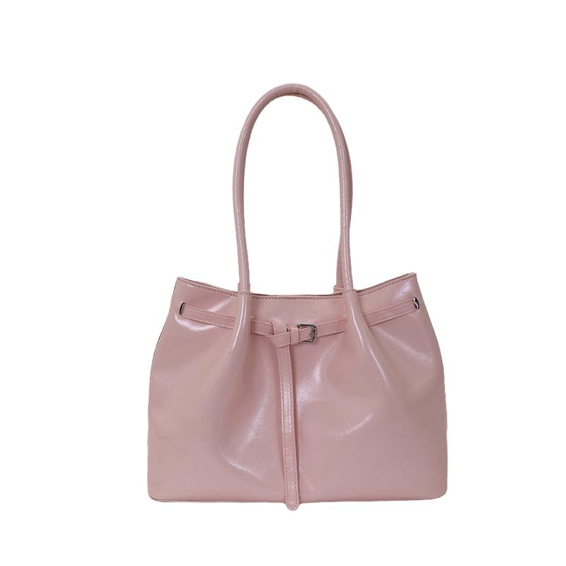 

Women s Glossy Tote Bag with Buckle Detail and Top Handles for Daily Use розовый