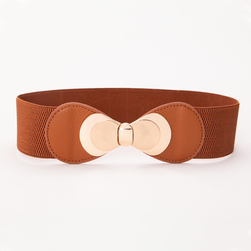 Women's New Fashion Bow Double Buckle Elastic Waist Belt - Versatile 6CM Wide Waistband Accessory for Dresses