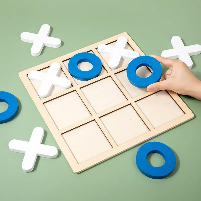 2pc Montessori Wooden Toy Mini Chess Play Game Jigsaw Board Games Early Educational Interaction Toys for Kids Party Battle Games