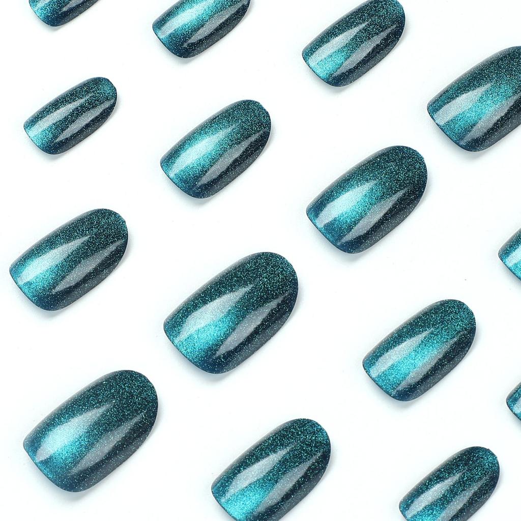 24 Stück Tragbarer Nagelaufkleber Tragenagel, Katzenaugen-Puppe Blaues Nagelstück Tragenagel Kurzer Nagel Nagelstück Tragenagelstück Tragenagel