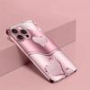 Cute Love Heart Pattern Pink Metallic Paint Glass Hard Phone Case For iPhone 17 Air 17 16 15 14 13 12 11 Pro Max Plus 16E Cover