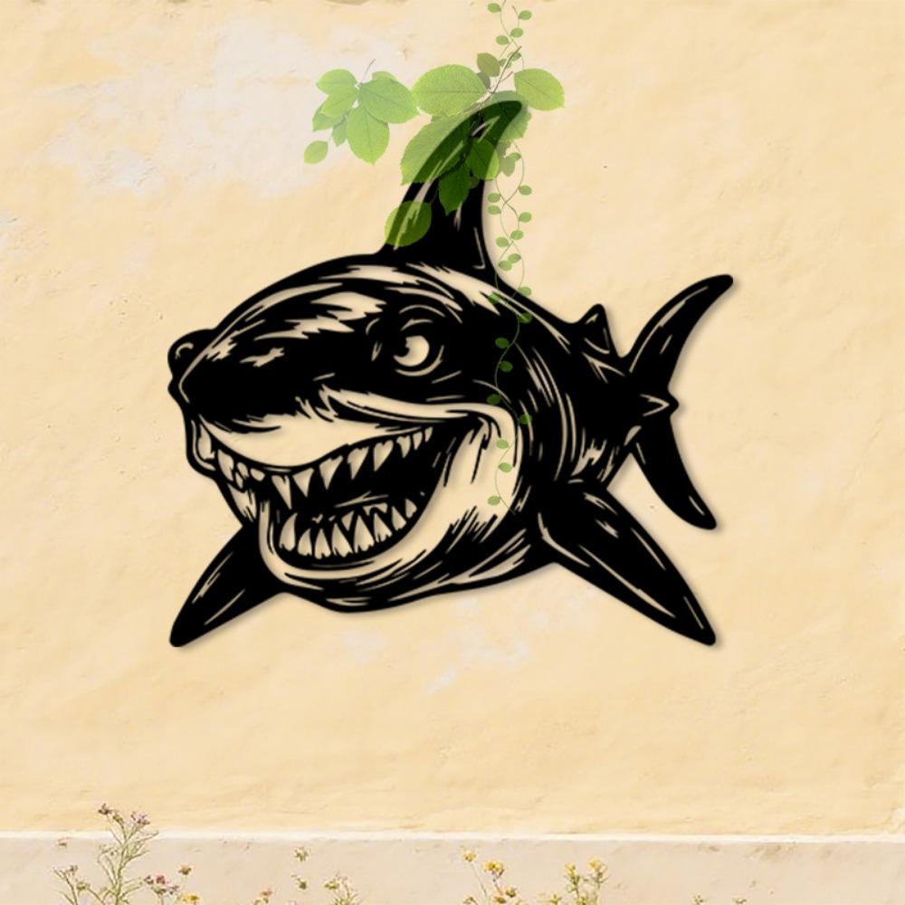 Shark Metal Wall Art Iron Statue Mural Ocean Theme Room Marine Nautical Decor Farmhouse Hanging Ornament Shark Week Gift Marine Life Enthusiasts