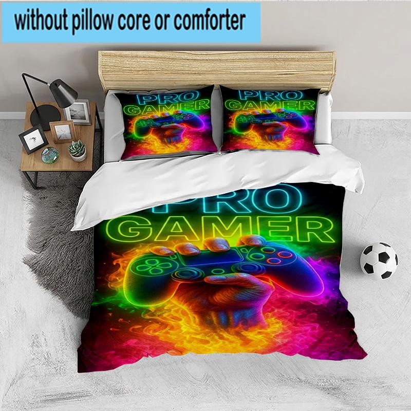 Neon Game Over Art 3PCS Bedding set,Ideal for 1pc Duvet Cover And 2pcs Pillowcases Perfect for Fan gift,Ideal for Bedroom, Dormitory