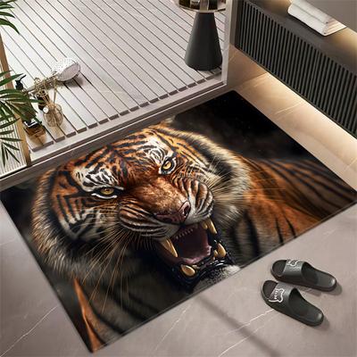 Tigerteppich für Badezimmerboden Weicher Flanell Memory-Schaum 3D-Fußmatte mit Tierdruck Saugfähig Rutschfest Toilettenmatte Küchenmatte