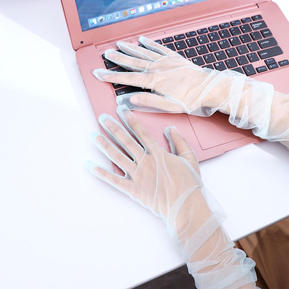 Silky Long Sheer Tulle Women Full Finger Lace Mitten Women Gloves Thin Gloves Five Fingers Mitts
