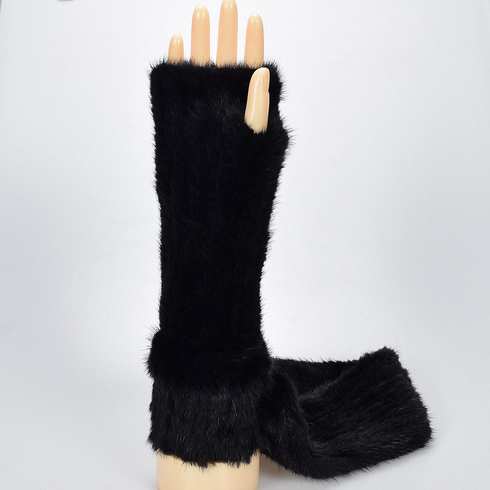 

Перчатки из меха норки средней и большой длины, милые женские, зимние, осенние, рукава, нарукавники, рукава до половины пальцев для взрослых One size чёрный