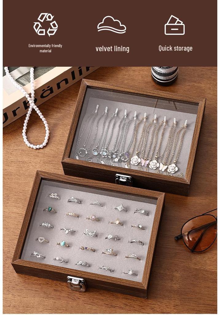 Compact Walnut Jewelry Box for Earrings, Rings, Necklaces, and Bracelets - with Lid and Display Case