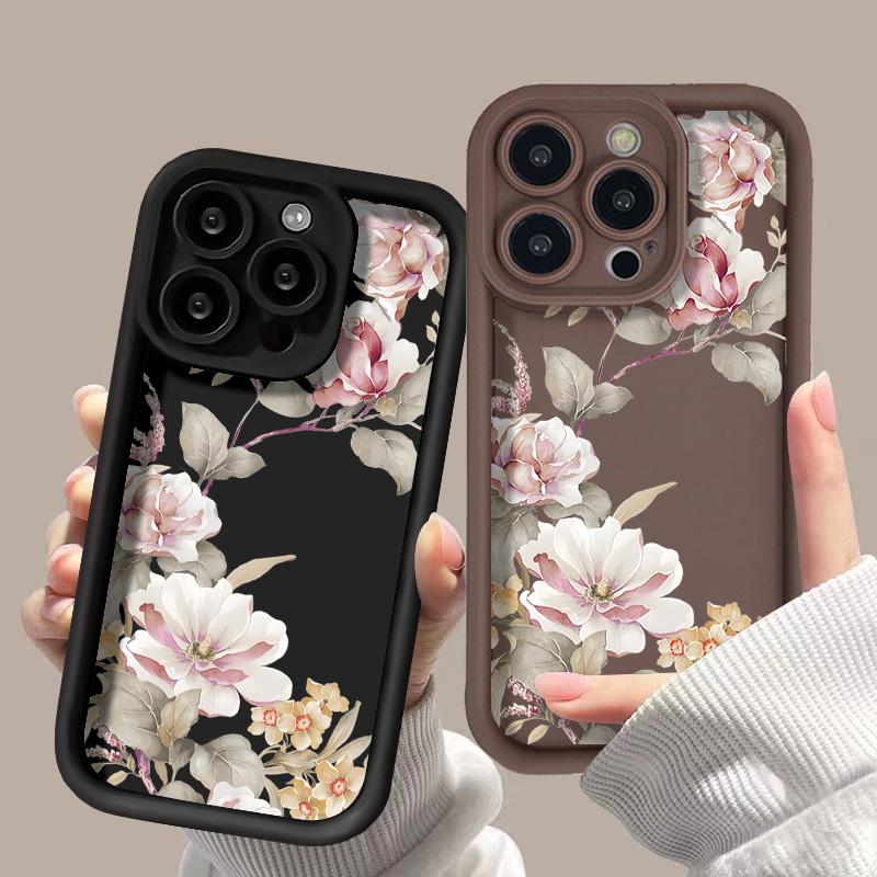 Large flower design Phone case iPhone 15 Pro Max 11 12 13 16 14 Plus Silicone Shockproof Case Lens protector shell