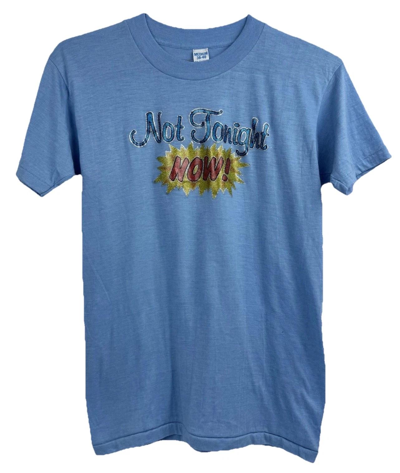 

VTG 80s Glitter Graphic Funny Thin Blue Short Sleeve T-Shirt S.S. Retro Small 3XL