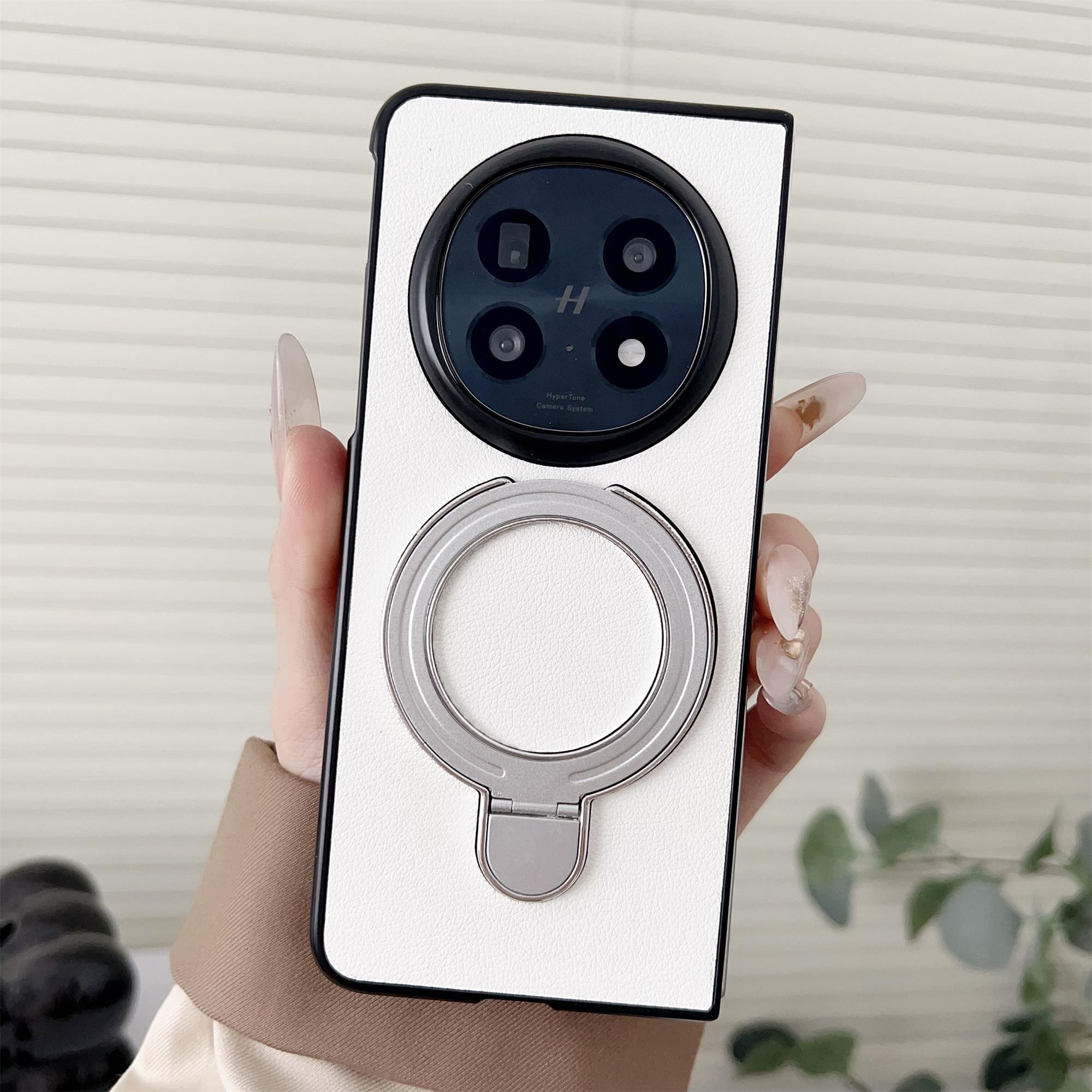 

For Oppo Find N5 5G Case Electroplated Ring Kickstand PC+PU Leather Phone Protective Cover Black