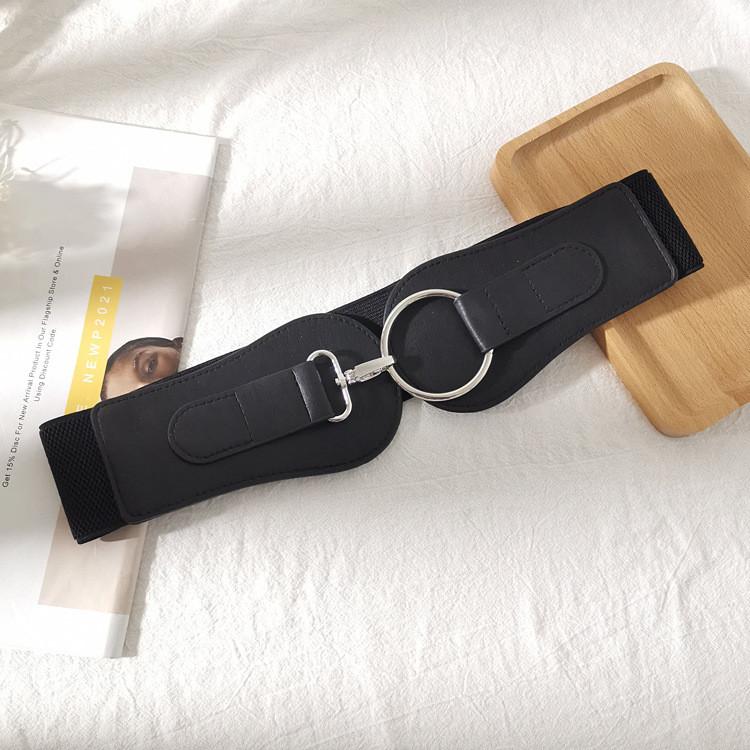 Minimalist Black Leather Look Waist Belt For Casual Dresses With Metal Closure