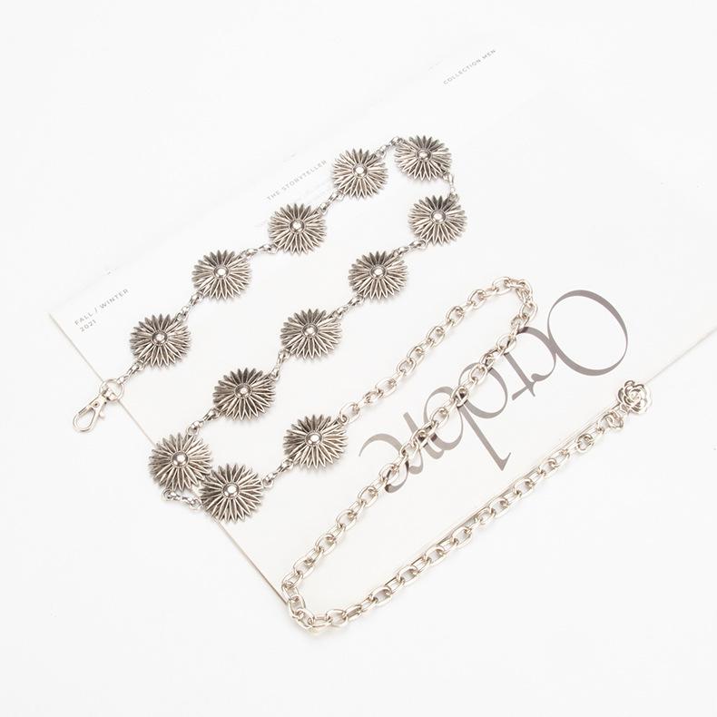 Retro Flowers High-end Decorative Metal Waist Chain with Dress Suit Korean Style Fashionable Versatile Waist Chain for Women