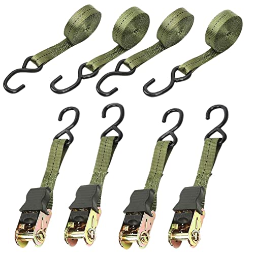 KOKITEA Ratchet-Type Cargo Tie-Down Straps, 6m Long, 800kg Breaking Load, Set of 4, Fastening and Securement, Multi-Purpose, Moving and Transport Lash