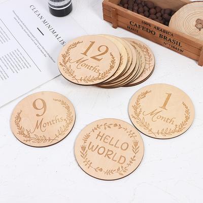 Handmade Wooden Baby Milestone Cards Born Birth Monthly Growth Recording Card