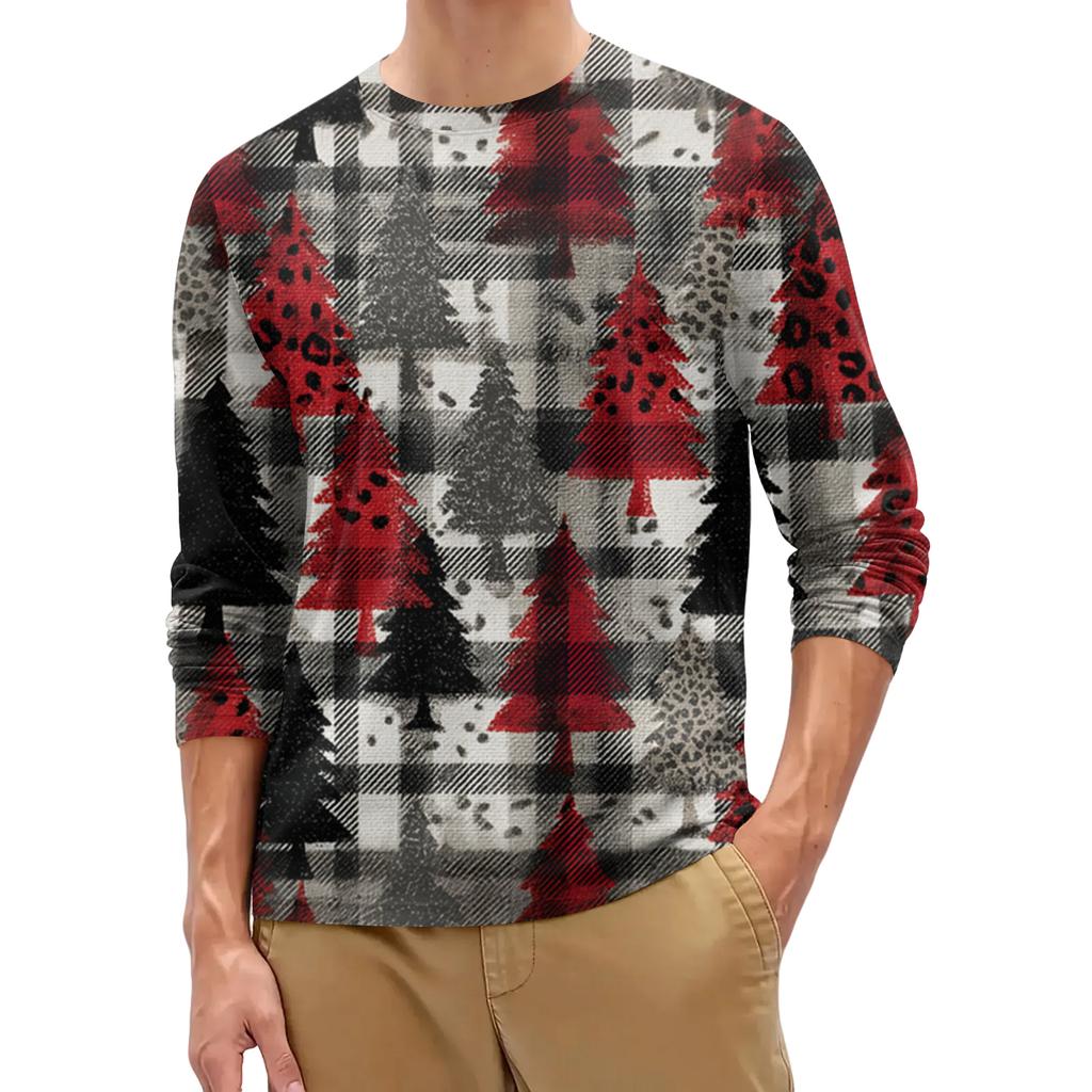 Men's Fashion Printed Round Neck Long Sleeve Bottoming Shirt Top