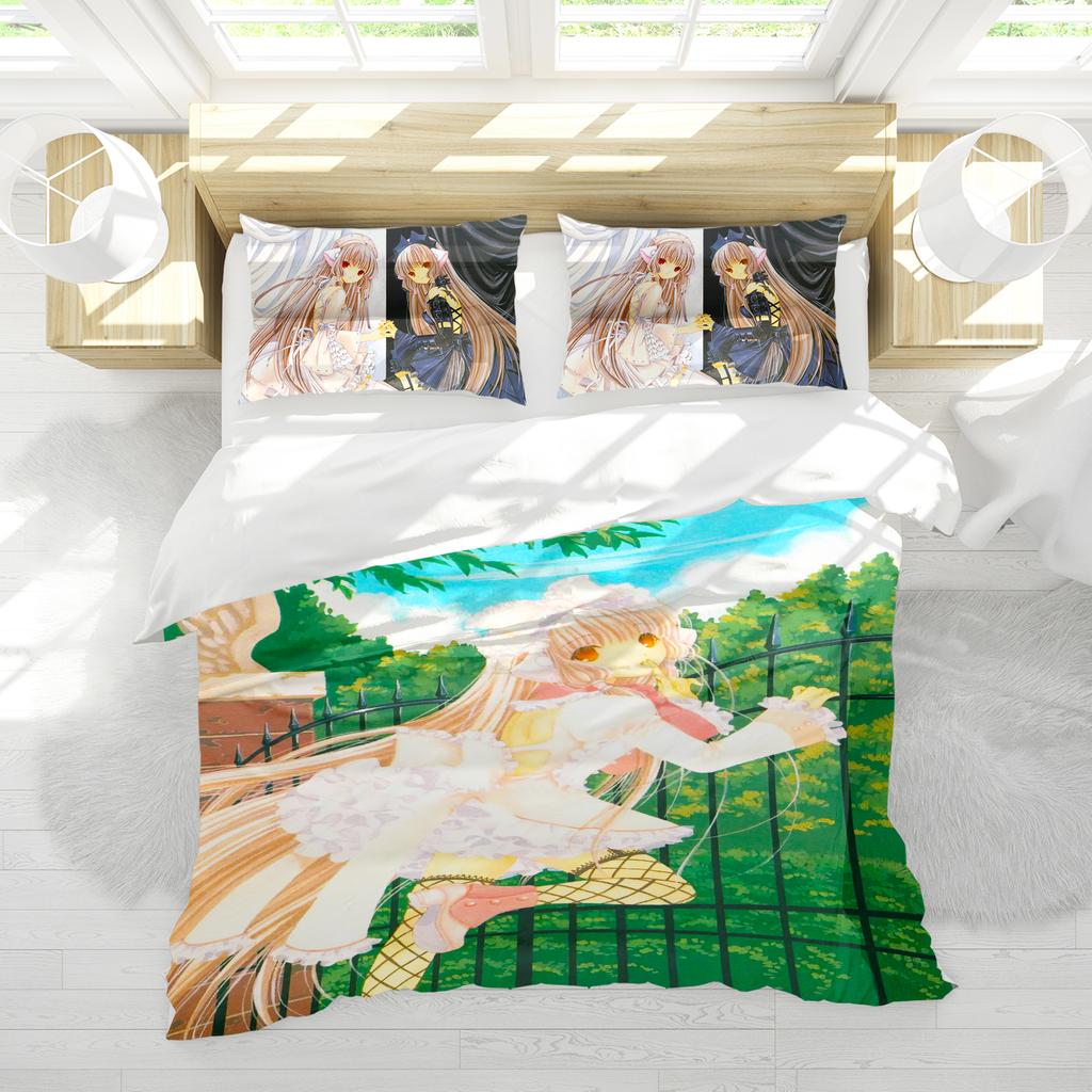 Anime Bettwäsche-Set mit Kissenbezügen - Humanoider Engel Herz Computer Thema Reaktivdruck für Kinder & Erwachsene Bettwäsche