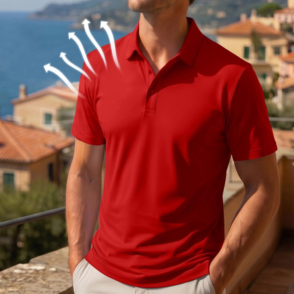 Pánske priedušné rýchloschnúce ľadové hodvábne polo tričko s gombíkmi a krátkym rukávom, odolné proti vráskam, na bežné nosenie a outdoorové aktivity
