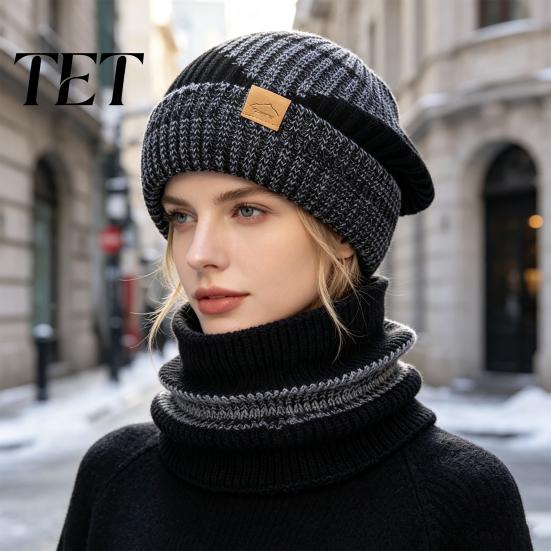 Winter Fashion Accessory for Ladies Hat Neck Warmer Set, Fleece Lined Knitted Hat, Thickened Warm Thermal Cold Weather Knit And Scarf Women Commuting