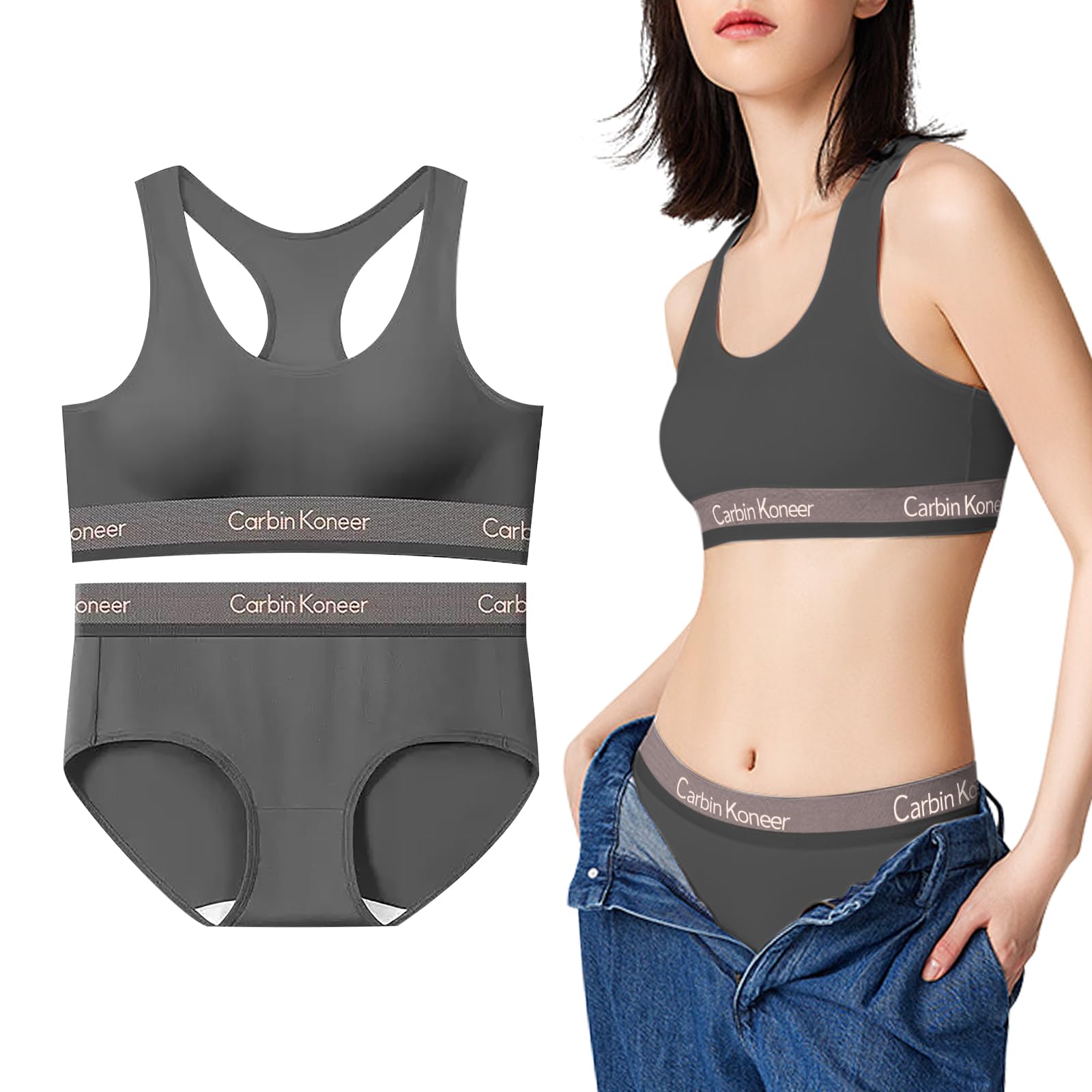 

VICHERIA Беспроводной спортивный бюстгальтер и трусики Хлопок для бега Женский комплект с Y-образной спинкой, Влагоотводящий, Быстросохнущий, Модал, Спортзал, Йога,